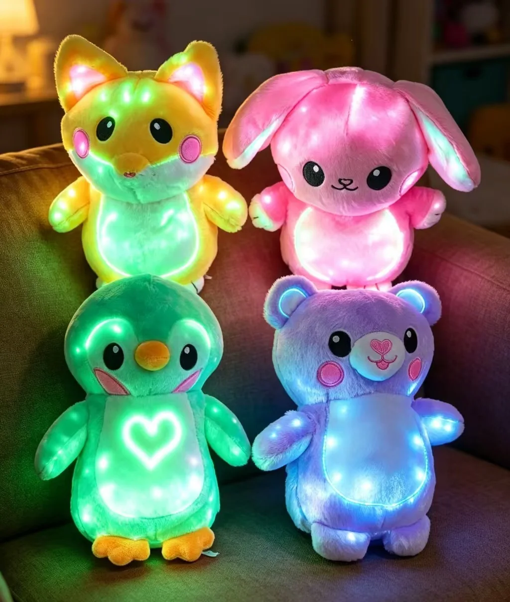 GlowBabies LED Light Up Plush Toy Glowing Stuffed Animal Fox Rabbit Penguin Bear Kids Comfort Gift