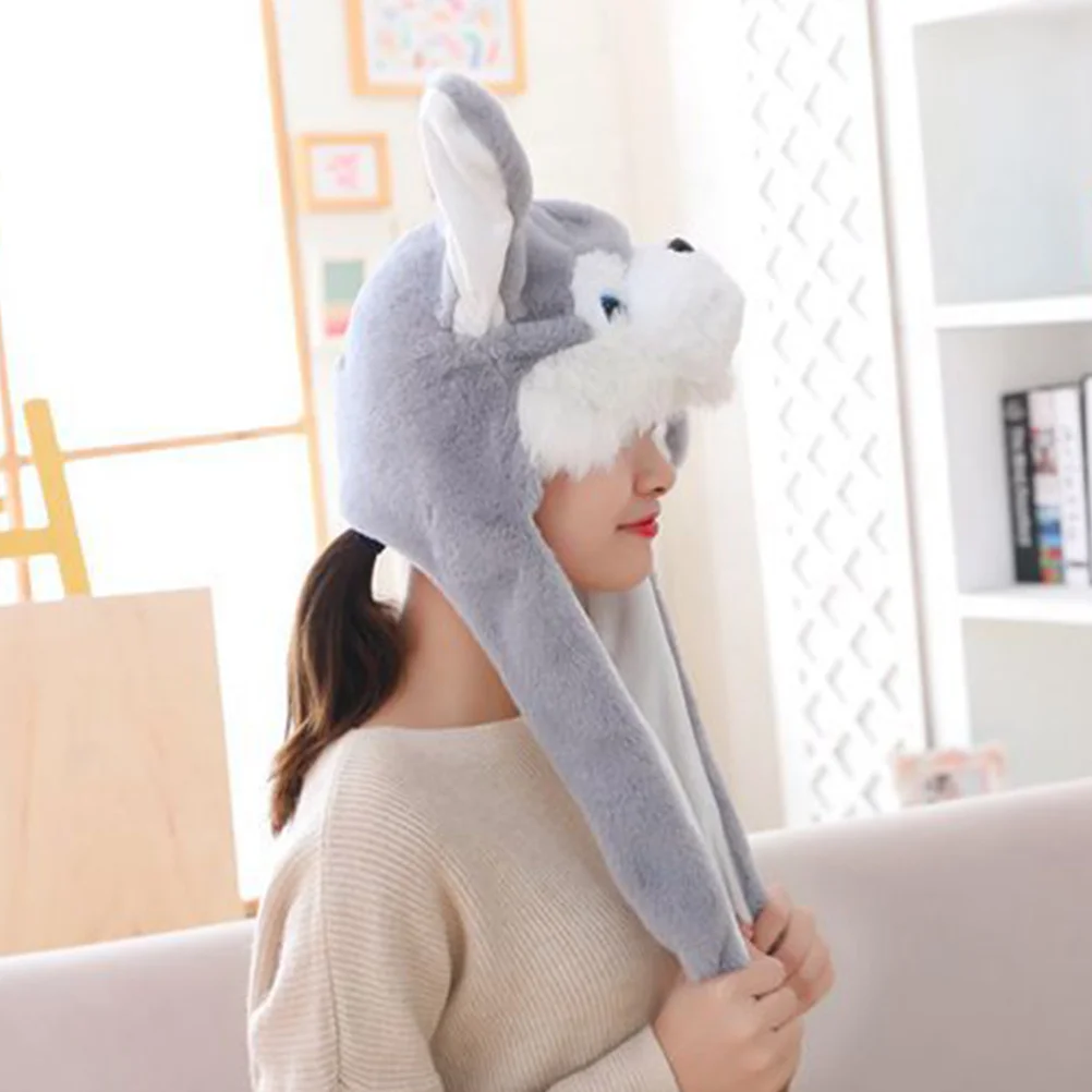 قبعة كلب مضحكة مع آذان متحركة للأطفال والكبار مقاس واحد يناسب الأكثر لطيفًا على طراز هاسكي قبعة على شكل حيوانات هدية للأصدقاء والعائلة الدافئة