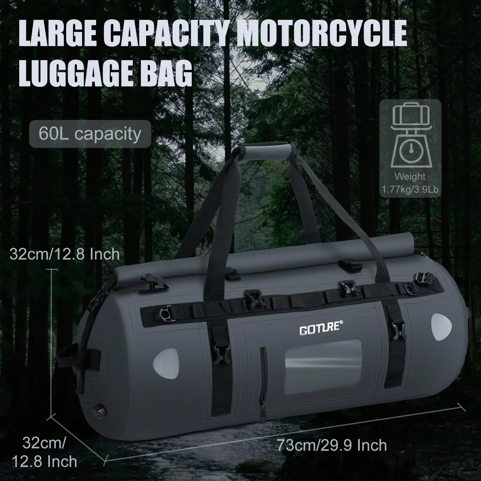 バイク用防水バッグ。透明ポケット付き、ロールトップクロージャ - Motorcycle Tail Bag Waterproof Roll Top のレビューと価格