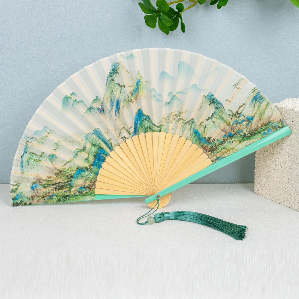 Retro Flower Pattern Home Decoration Elegent Bamboo Folding Fan Handheld Fan Dance Performance Props