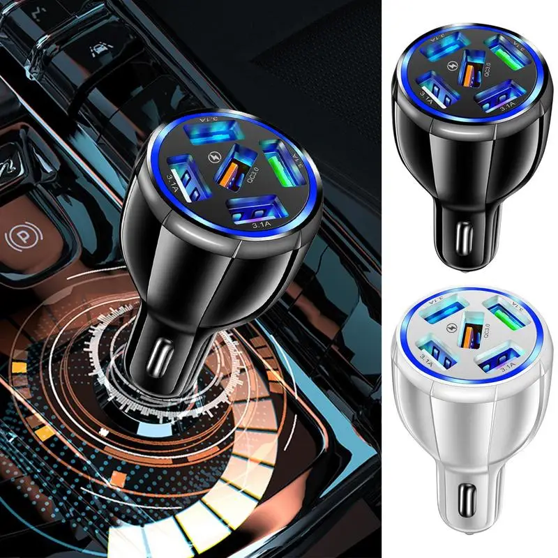 

USB Car Charger Adapter 5-Port Mini Ports USB Car Charger Lighter Fast Charging Car Phone Charger Adapter Interior Accesserios