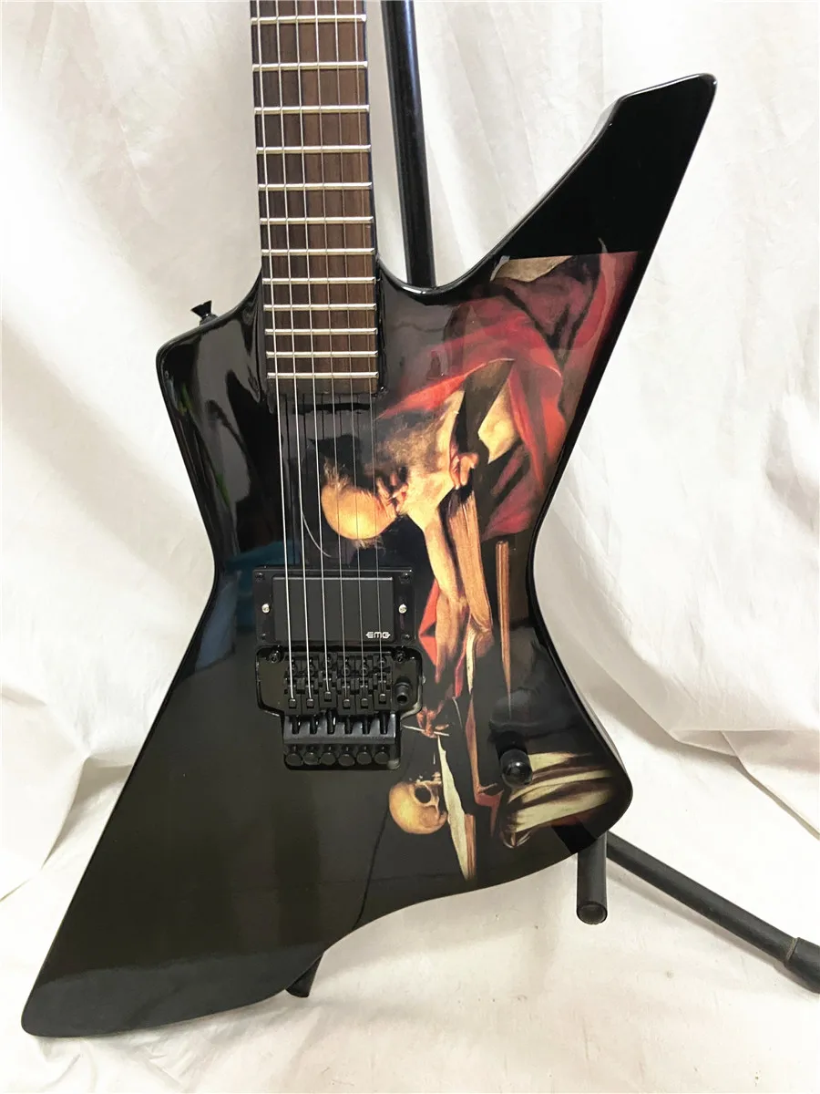 Custom saint jerome writting caravaggio Special Black light Double shake electric Guitar Mahogany body Free shipping