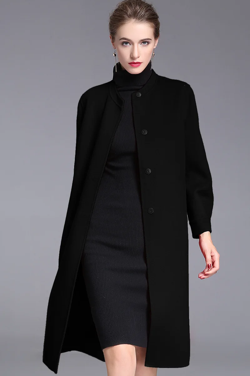 Woman Autumn and winter coats two-sided cashmere overcoat women‘s mid-length cloaked silhouette Wool & Blends 24046