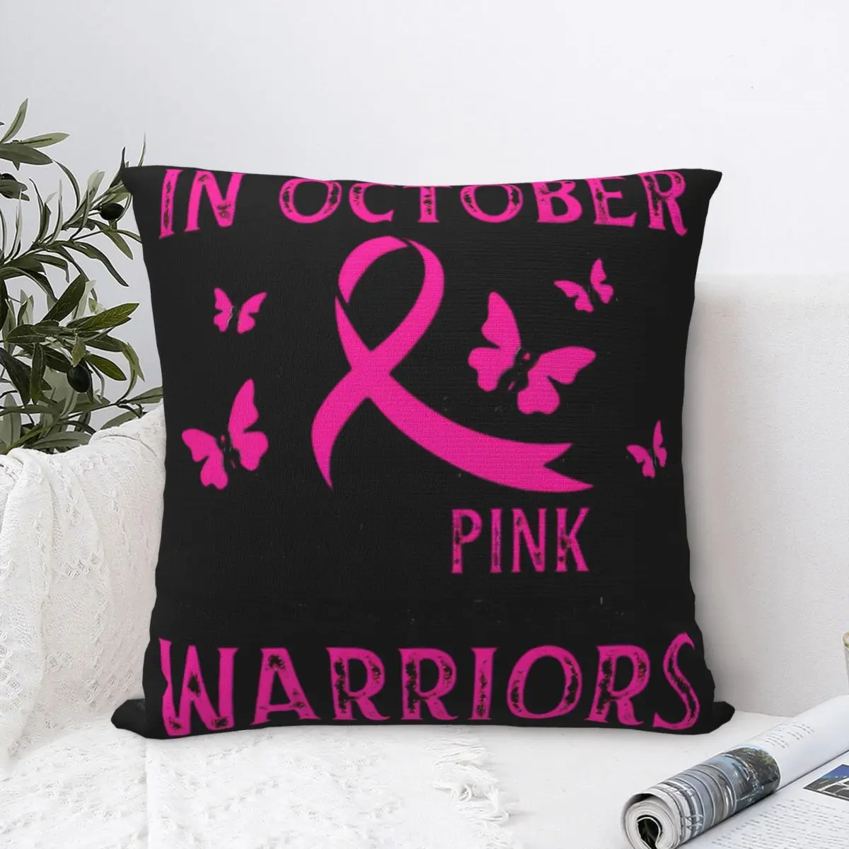 Breast Cancer Awareness Flag Square Pillow Case Cushion Cover Customized Polyester Decorative Pillowcase for Home 45x45cm