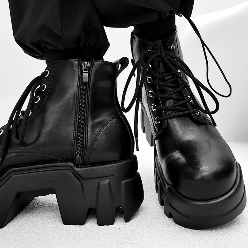 luxury fashion men boots natural leather shoes cowboy spring autumn platform boot punk gothic black designer cool ankle botas