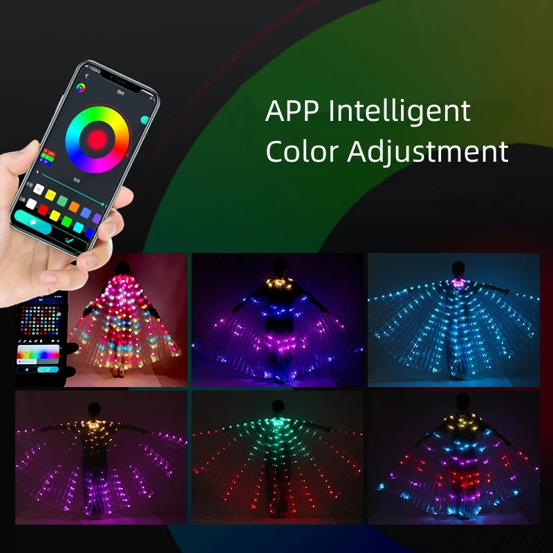 ベリーダンス用LEDウイング,カラフルな蝶の翼,大人のパフォーマンスのためのスマートリモコン,蛍光コスチューム,ショー