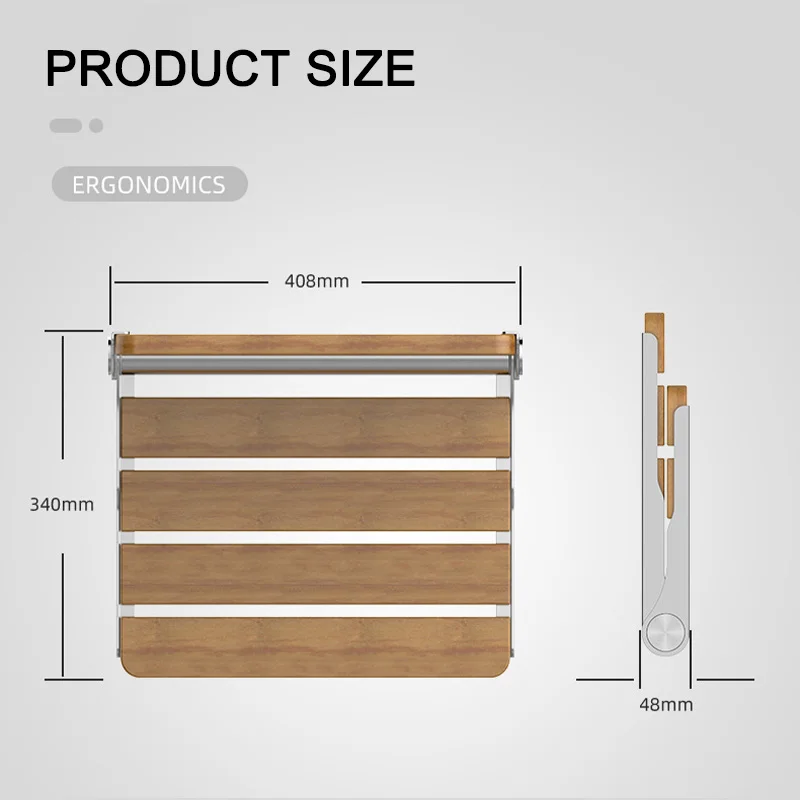 Naścienne składane krzesło Fotele prysznicowe Łazienka Siedzisko prysznicowe Stołek Toaleta Ławka prysznicowa Drewniany podnóżek do kąpieli Oszczędność miejsca