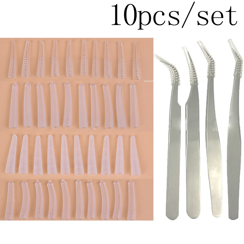 *SN 10Pcs Grafting Eyelashes Tips Covers Tweezers Silicone Cases Falling Auxiliary