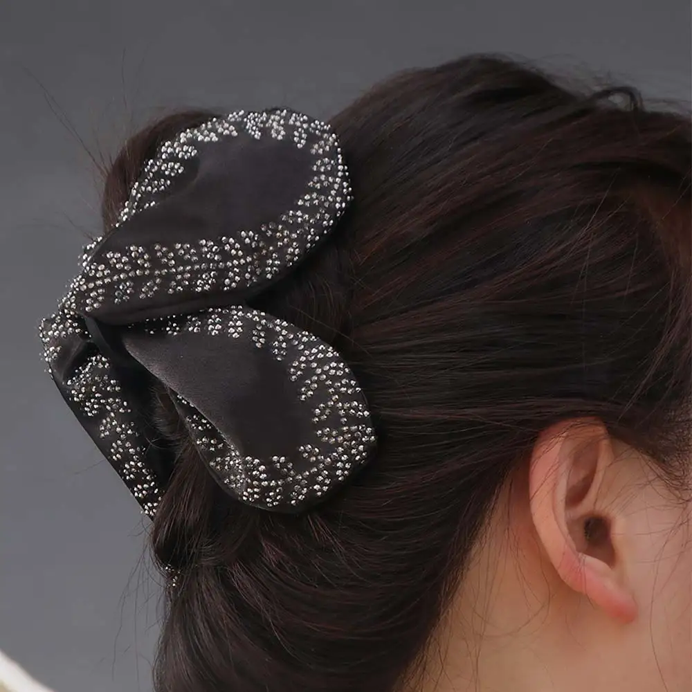 Temperament Sparkling Wheat Ear Shark Clip Large Size Bow Hair Grip Clip Premium Chic Rhinestone Hair Clip Girls Women