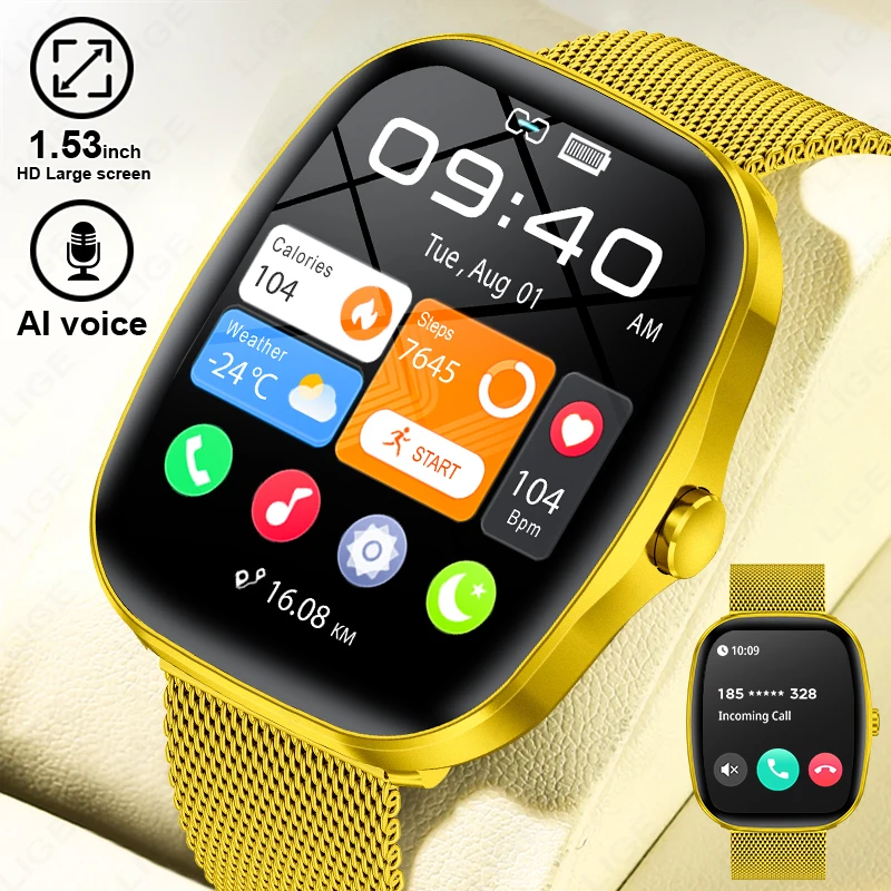 

LIGE Smart Watch Women 1.53”HD Full Touch Screen Heart Rate Bracelet Sport Fitness Tracker Men Smartwatch For Android IOS New