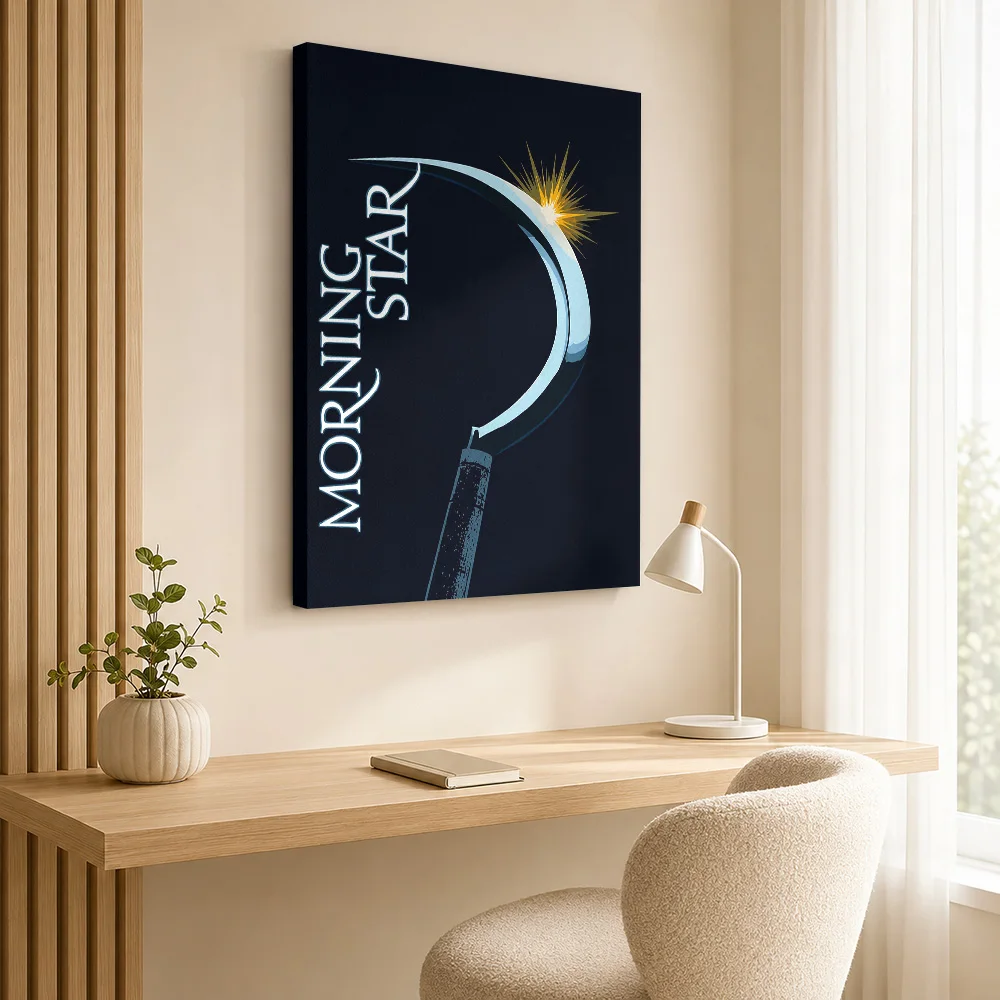 Red Rising Morning Star Sickle Framed Canvas Print Personalized Photo Minimalist Shading Wall Art For Bookshop Book Lover Gift