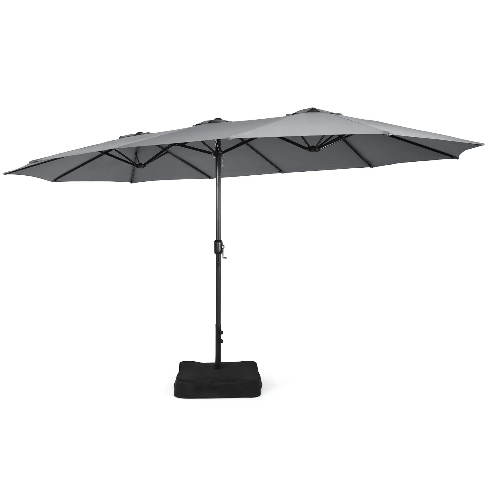 

15FT Double-Sided Twin Patio Umbrella Outdoor Market W/ Crank & Base Grey