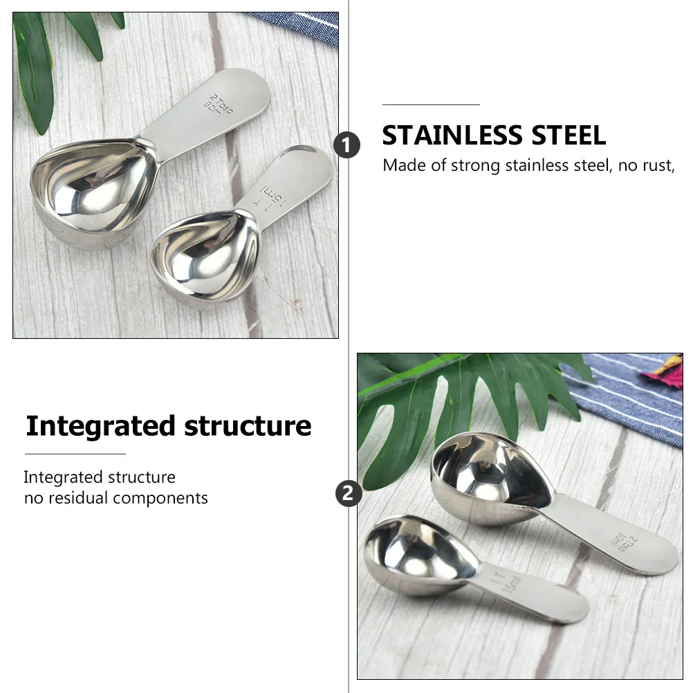 

2PCS Measuring Spoon Sturdy Coffee Scoop Powder Teaspoon 304 Stainless Steel No Rust Kitchen Tool Flour Cup Spice Sugar Scale