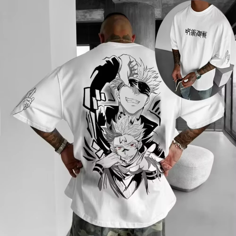 2026 New Hot Summer Jujutsu Kaisen Gojo Satoru Pure Cotton T-shirt Summer Hot Anime Print Round Neck Family Top