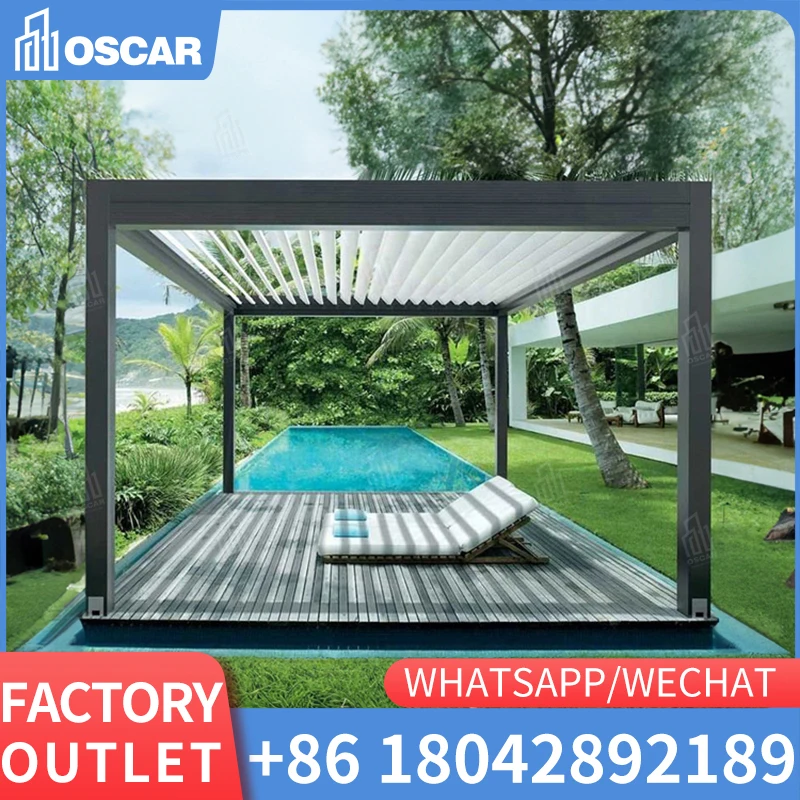 KAKADU Aluminium electric pergola with canopy System Wall-Mounted Metal Brackets for Gazebo Outdoor Pergola