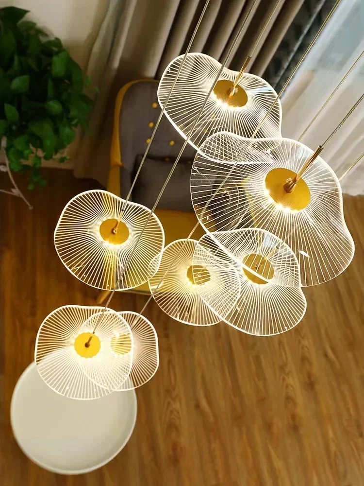 Creative Chandelier Staircase Pendant Light Living Room Coffee Shop Modern LED Light Remote Control Dimming Light Home Decor