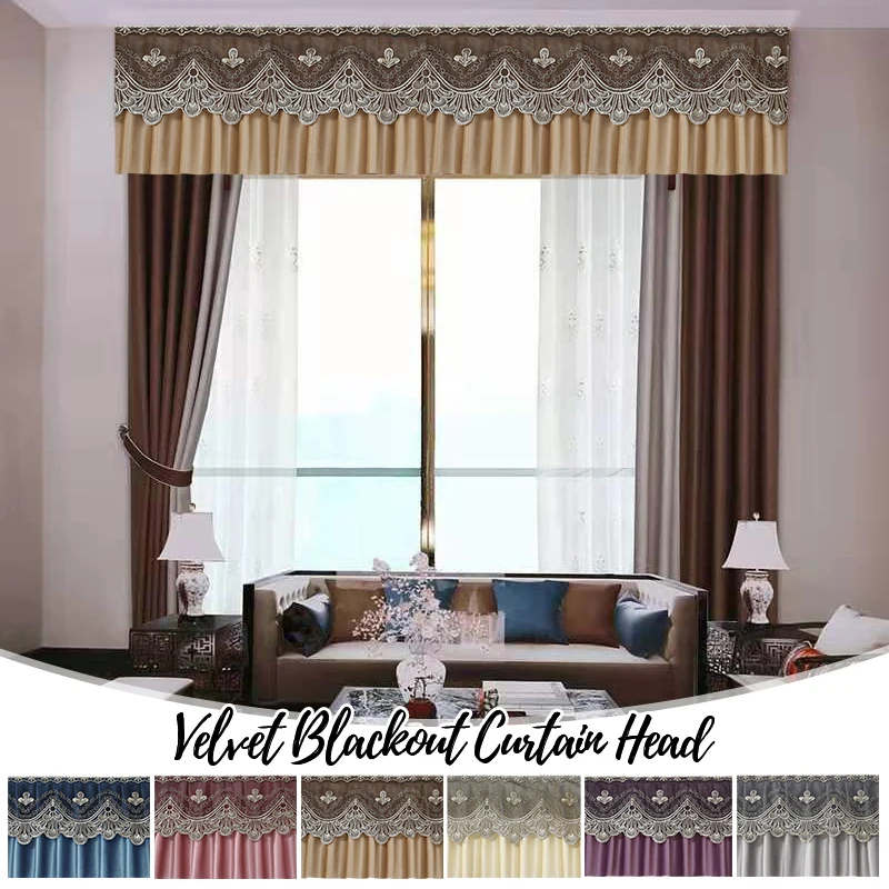 European Style Window Valance Velvet Blackout Lace Curtain Swags Self Adhesive Curtain Head For Living Room Bedroom Home Decor
