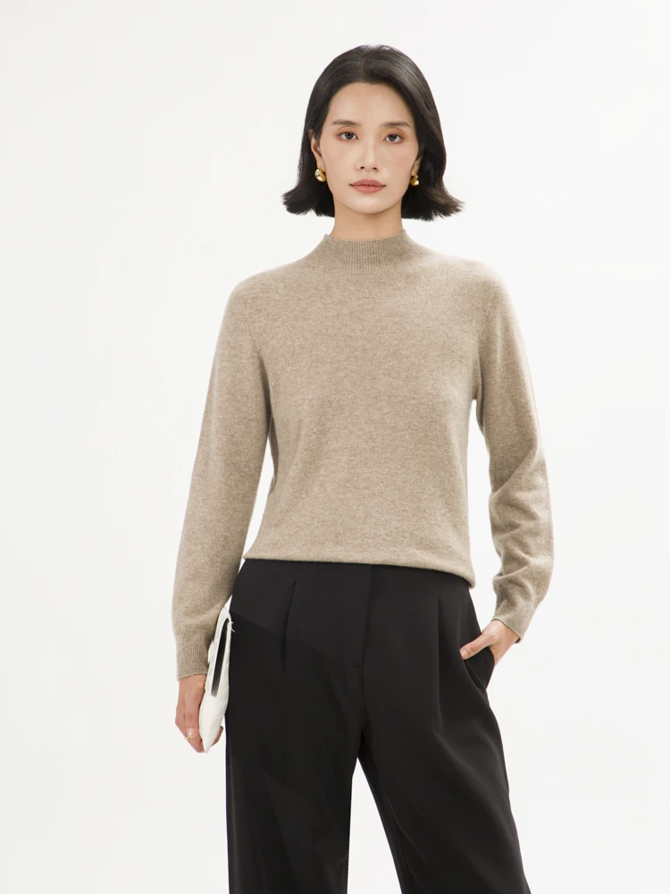 Otoño Invierno suéter de cachemira para mujer jersey básico con cuello simulado Tops de manga larga sin costuras prendas de punto de cachemira 100% respetuosas con la piel