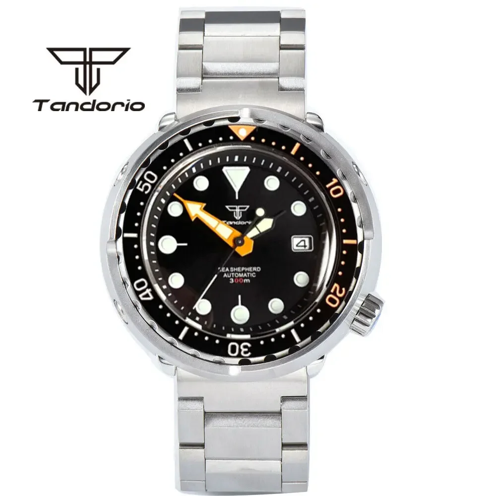 Tandorio 46.5mm Tuna Automatic Dive Men\'s Wristwatch NH35A Movement Sapphire Glass 20Bar Waterproof Ceramic Bezel Rubber Strap