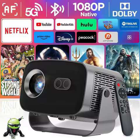 미니 프로젝터 네이티브 1080P 260ANSI 4K Android11 ​​자동 키스톤 보정 초점 Wifi6 BT5.2 휴대용 영화 야외 실내 시네마