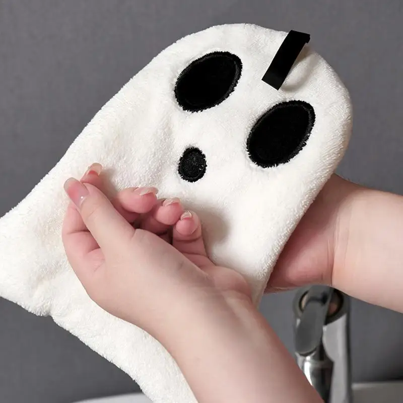 Halloween Hand Towels Ghost-Shaped Bathroom Hand Towel Hand Towels with Hangings Loop Multipurpose Fast Drying Towel Hangings