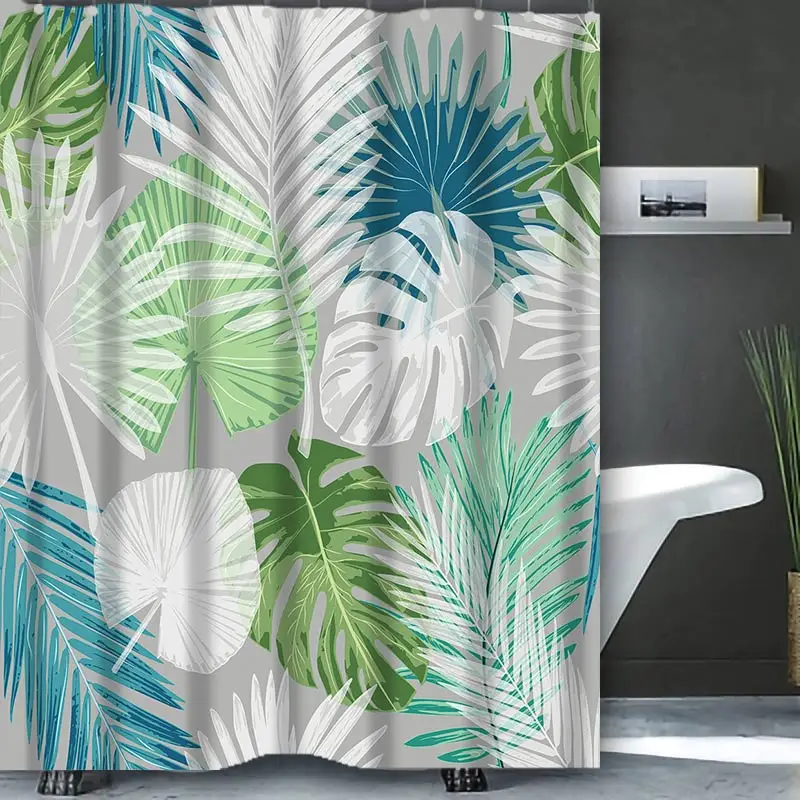 Nordic green leaf Bathing Curtain  Bathroom Nordic green leaf  Shower Curtain Waterproof With 12 Hooks Home Deco Free Ship