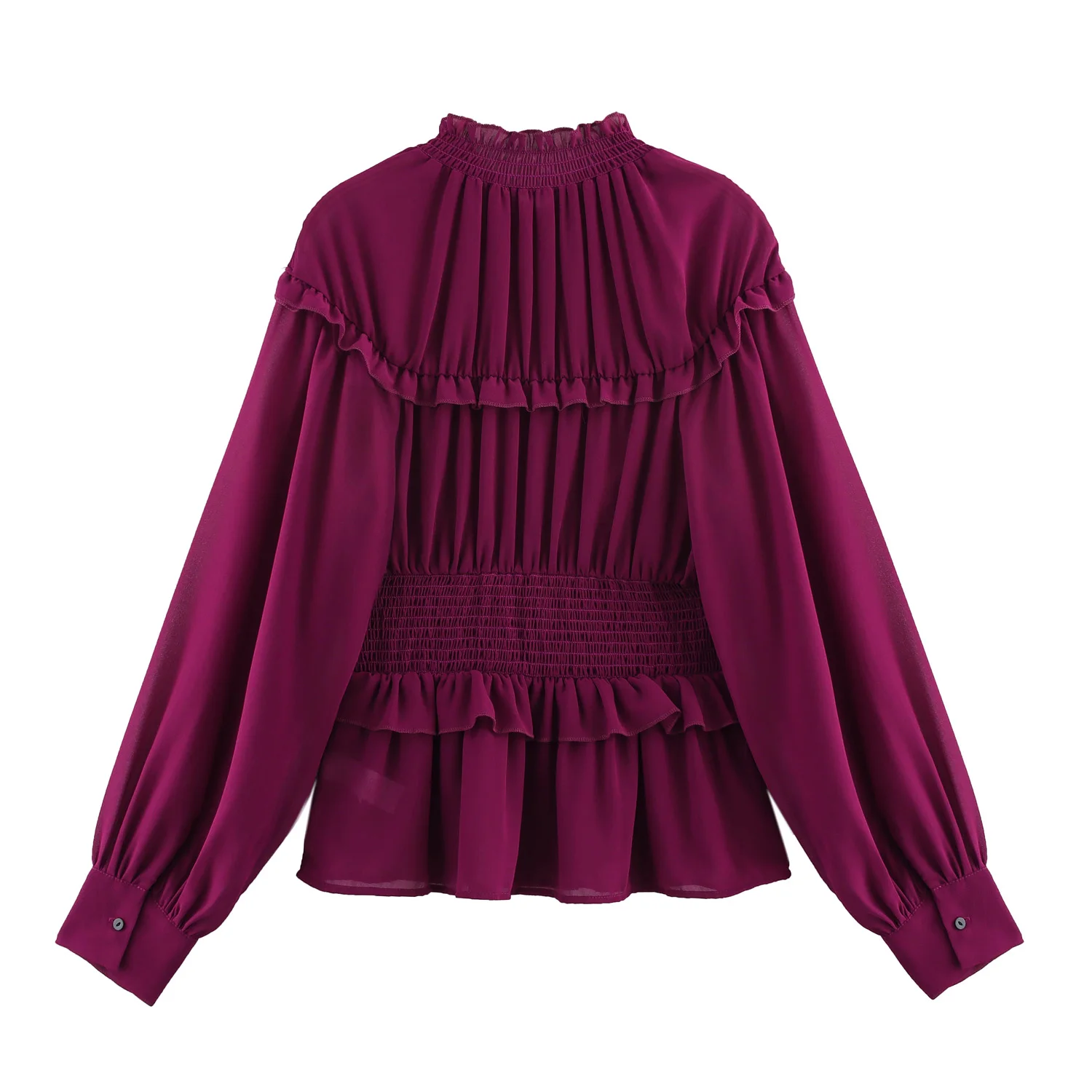 

JNLEAOG Spring New Women's Faion Design Lace Trim Long Sve Chiffon Top Loose Fit Lantern Sve Polyester Fiber irt