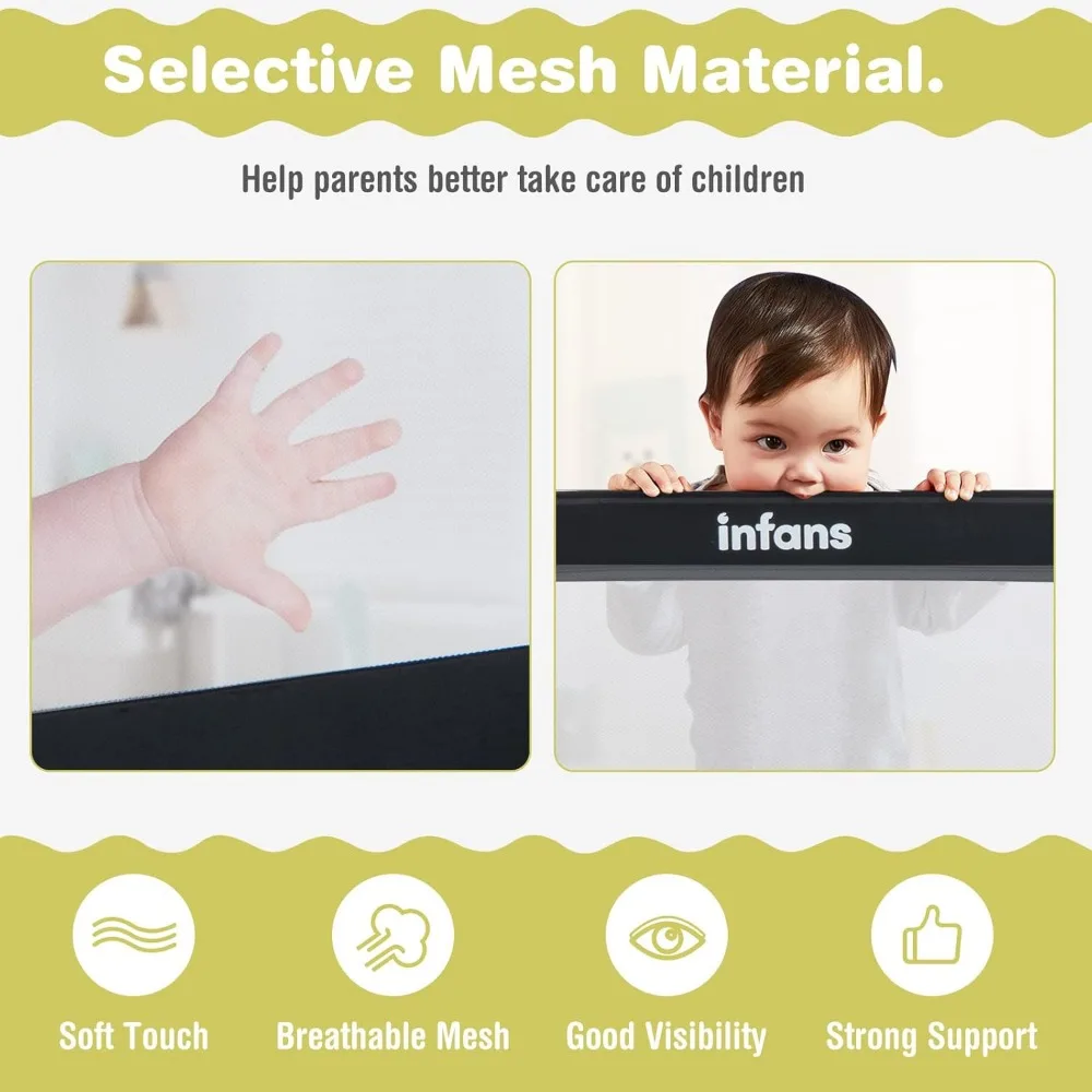 حاجز سرير آمن قابل للطي للأطفال الصغار، يناسب مرتبة Twin to King، حاجز حماية طويل جدًا باللون الأسود