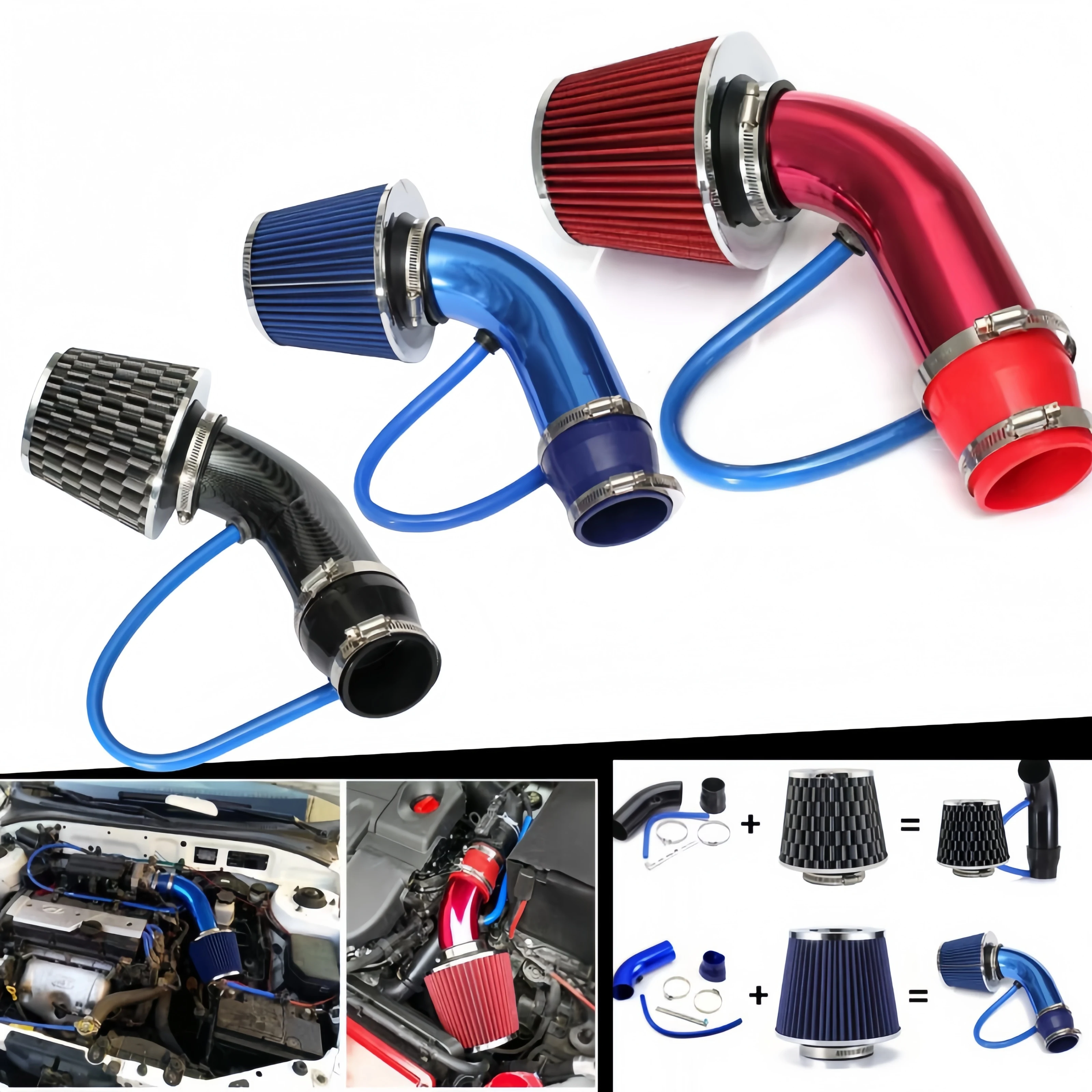

76mm Car Refitted Winter Mushroom Head Air Filter Intake Pipe Filter High Flow High Cold Air Filter Aluminum Pipe Kit