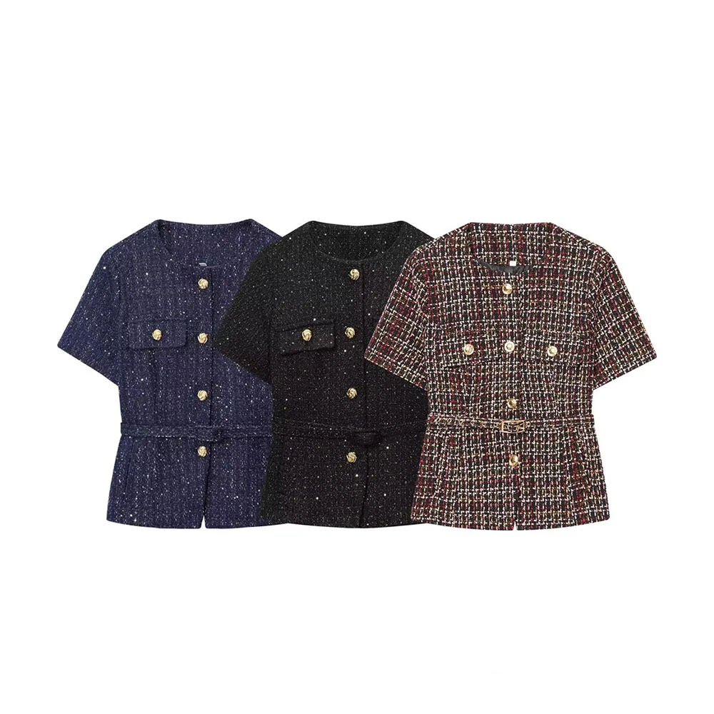 

Осенняя новая женская модная простая и универсальная маленькая куртка-кардиган с короткими рукавами в ароматом стиле