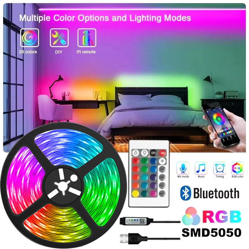 USB-LED-Streifenlichter, APP-Steuerung, Farbwechsel, 5050 RGB-LED-Licht, flexibles Lampenband für Festival, Party, Raumdekoration, Licht