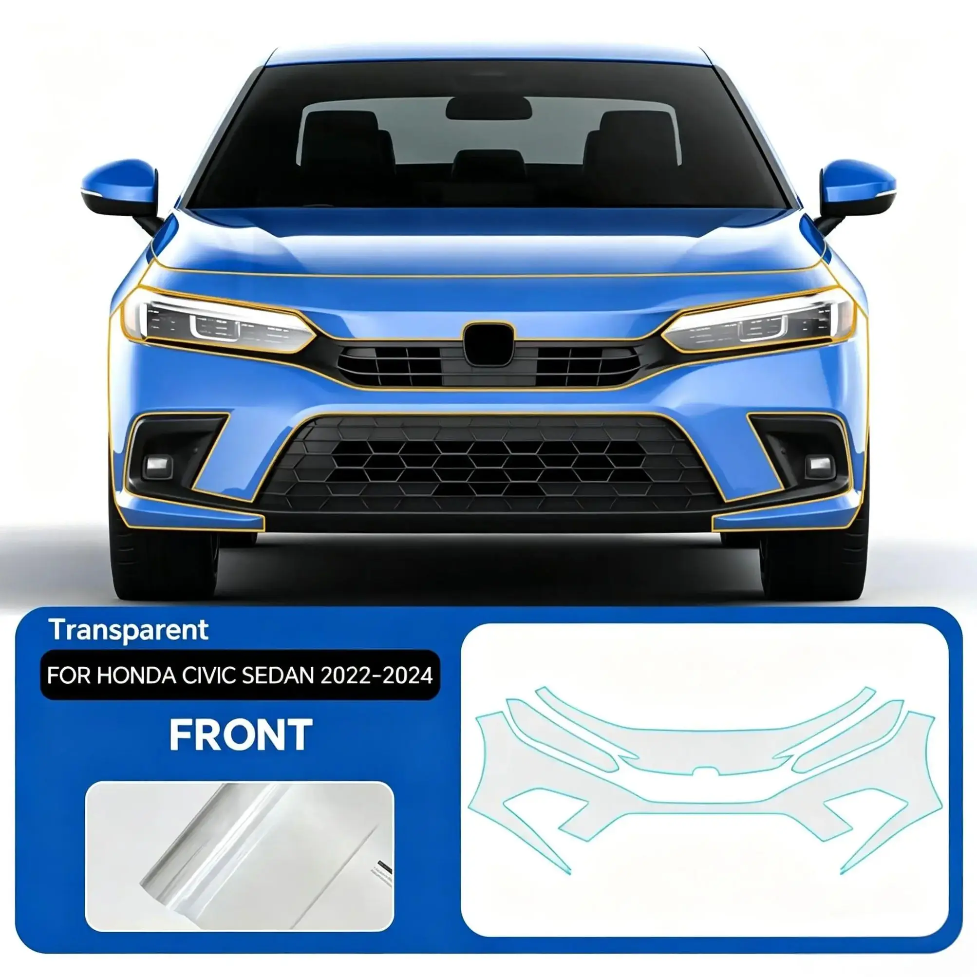 

For Honda Civic Sedan 2022-2024 TPU Paint Protection Film Self-Healing Clear Bra Pre-cut PPF Kit Car Body Anti-Scratch Resistant