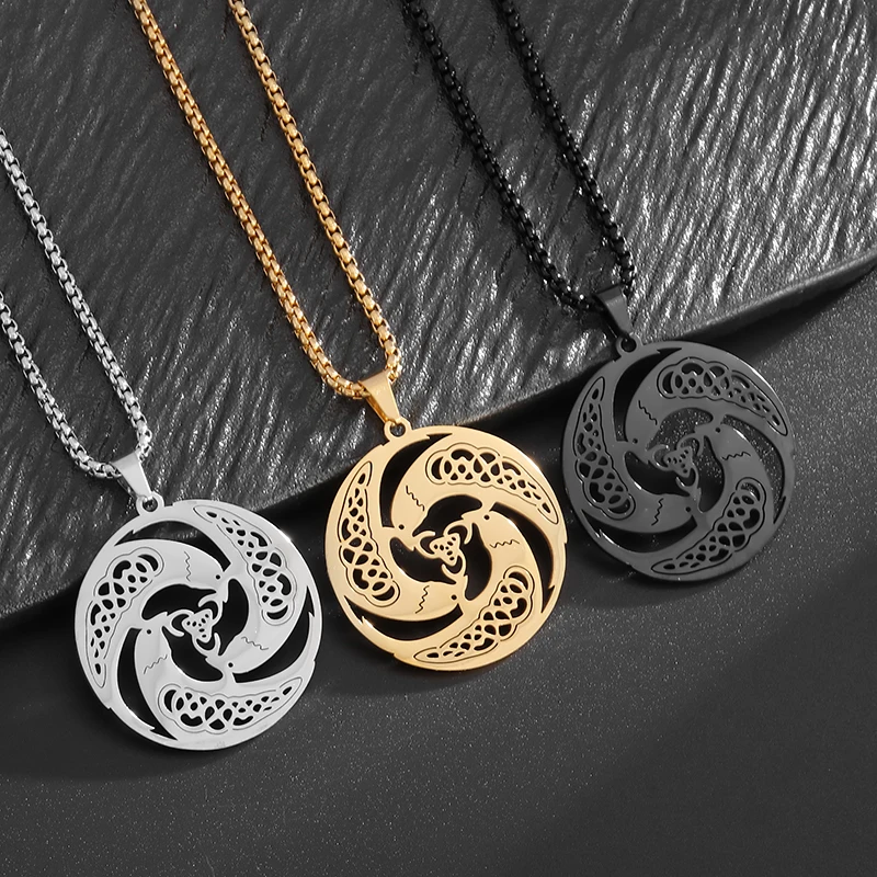 Vintage Celtic Raven Trinity Knot Stainless Steel Necklace Fashionable Irish Knot Lucky Amulet Jewelry for Men