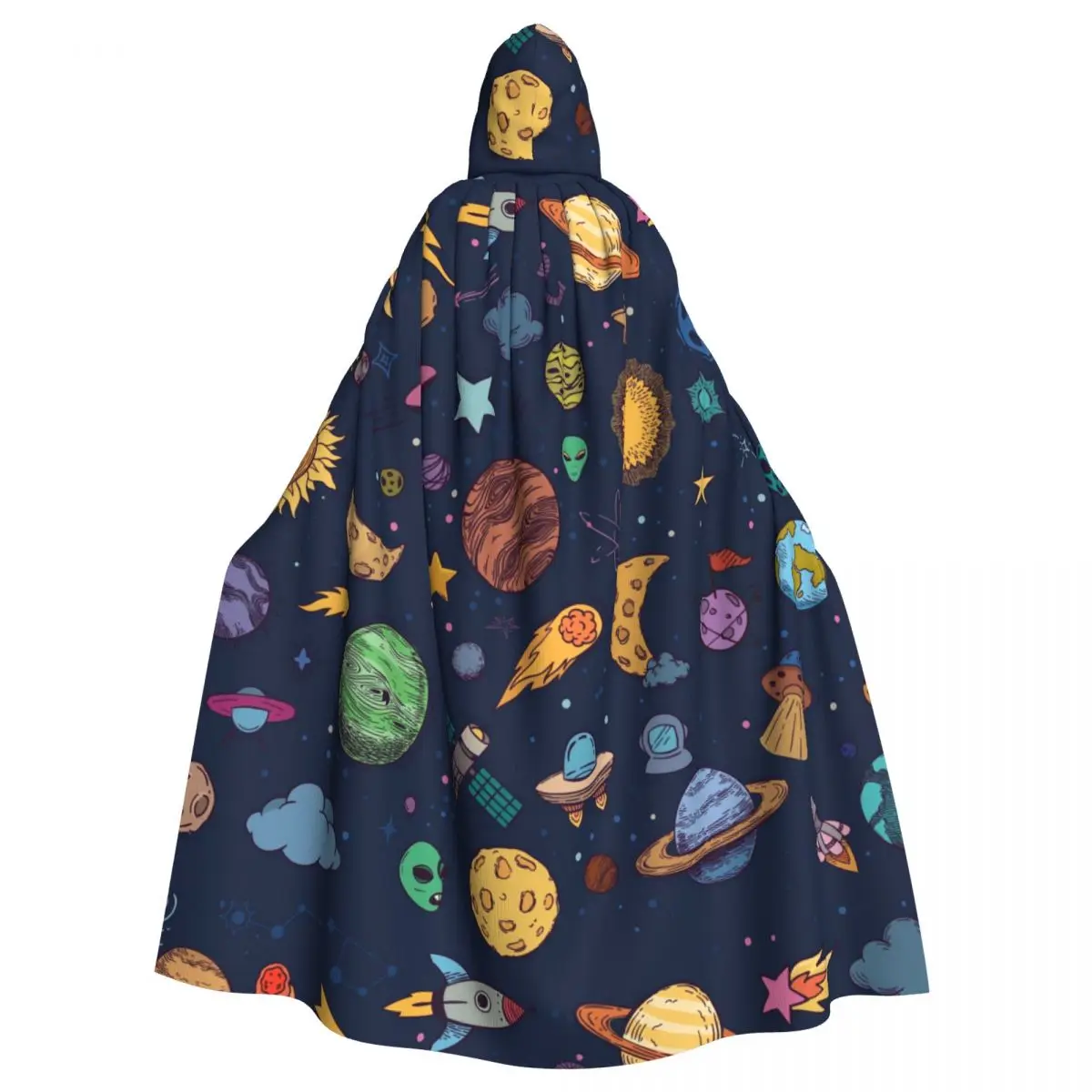 

Hooded Cloak Polyester Unisex Witch Cape Costume AccessorySpace Planets Universe Doodle Ufo