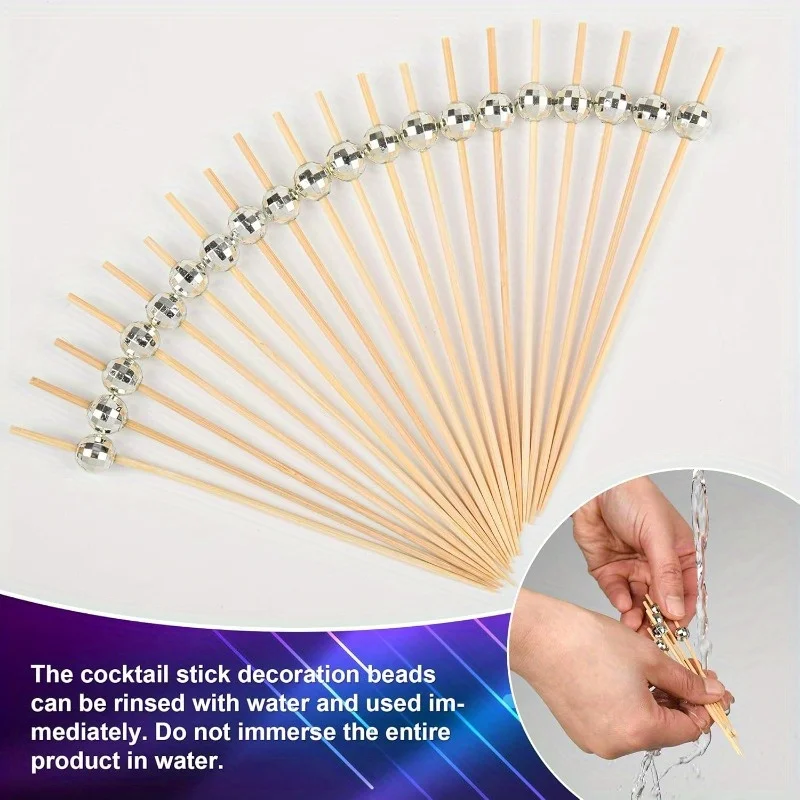 Cocktail Picks Disco Ball Decor, Fancy Toothpicks for Appetizers, Bamboo Skewers for Appetizers, Drinks,Disco Party Decorations
