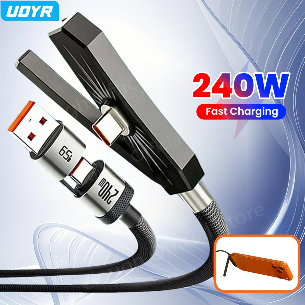 3 in 1 240W/65W USB + Type C To Type C Fast Charging Cable With Phone Stand For Iphone 17 Samsung USB C Quick Charge Data Cable