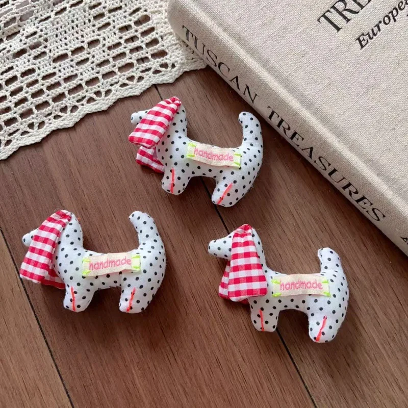Premium Stuffed Plaid Fabric Cartoon Puppy Dog Brooch Pin Handmade DIY for Headwear Clothing Trim