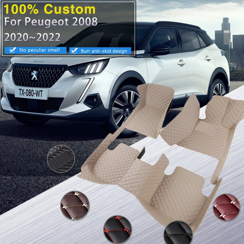 Car Floor Mats For Peugeot 2008 P24 2020 2021 2022 Luxury Leather Mat Rugs Durable Pad Anti Dirty Carpets Set Car Accessories