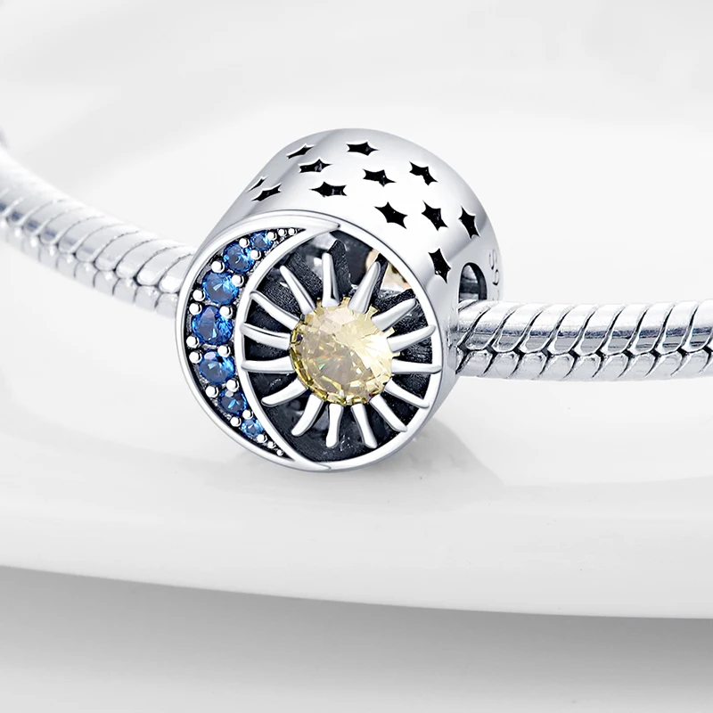 

2024 Hot Sale Moon And Sun Round Beads Charm Beads Fits Pandach Bracelet For Women 925 Silver Pendant Beads DIY Jewelry Gift