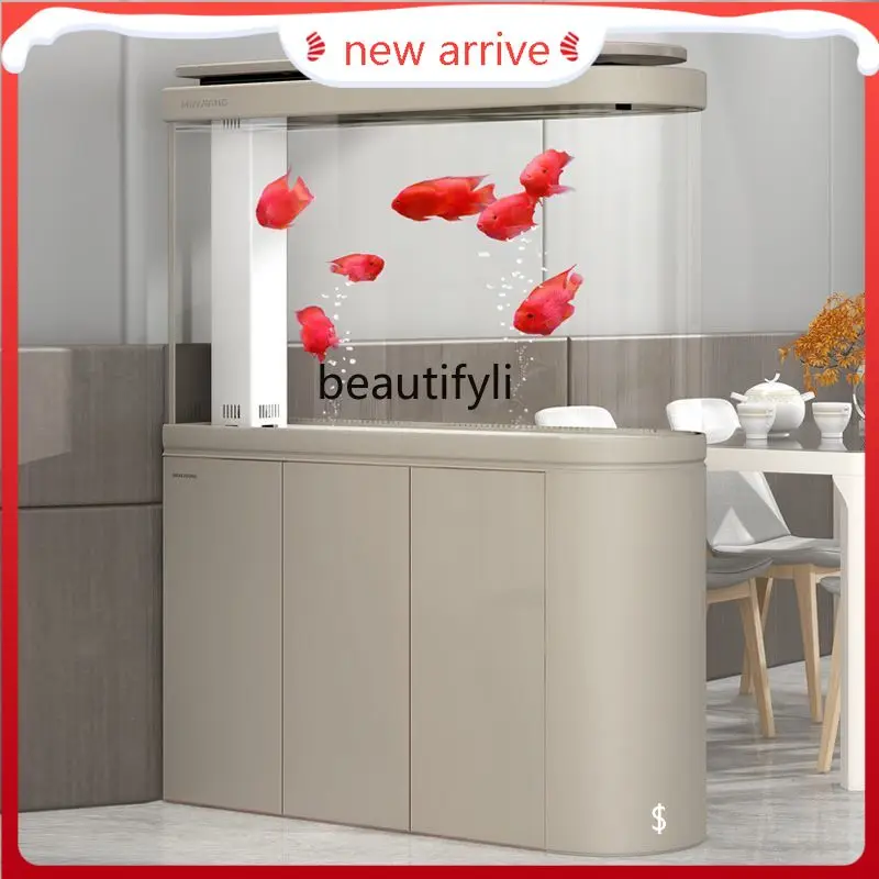Large living room floor-to-ceiling water-free bottom filter aquarium partition screen glass fish tankH