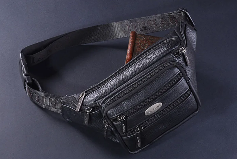 Men Genuine Leather Waist Bags Waterproof Fashion Functional Packs Solid Money Phone Belt