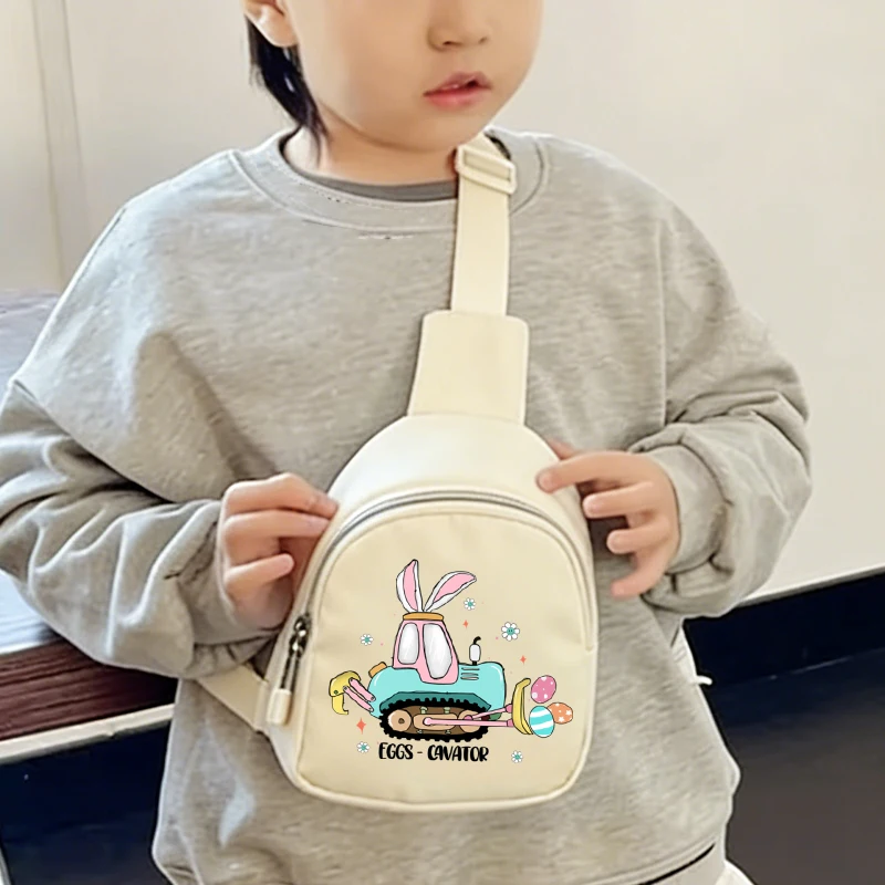 

Детская нагрудная сумка с мультяшным кроликом-экскаватором, милая сумка через плечо в виде трактора-зайчика, модная сумка-портфель, портативная сумочка, подарок на Пасху
