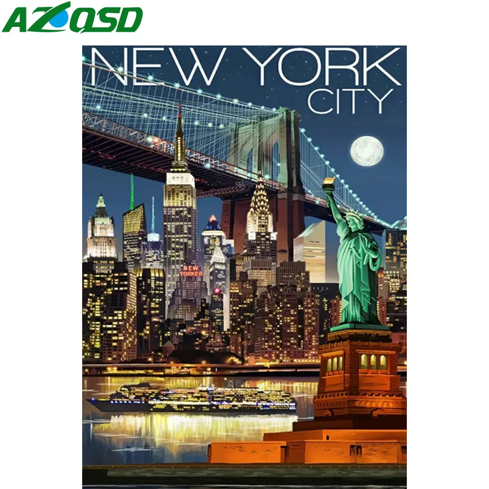 AZQSD Diamond Painting 5d City Landscape Cross Stitch Kits Full Sets Needlework Mosaic Bridge Embroidery New York Home Decor