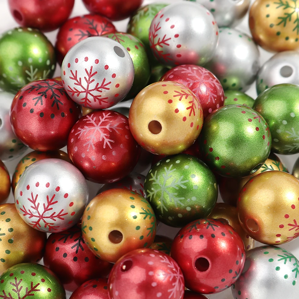 10 Stück Rot Grün Weihnachten Schneeflocke 15 MM Runde Acryl Lose Spacer Perlen für DIY Schmuck Armband Halskette Dekorieren Zubehör