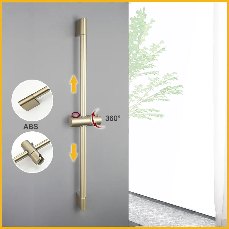 Wall Mounted Adjustable Slide Shower Bar Bathroom Shower Riser Sliding Bar Set with Hose and Shower Black Gold Minimalist Style