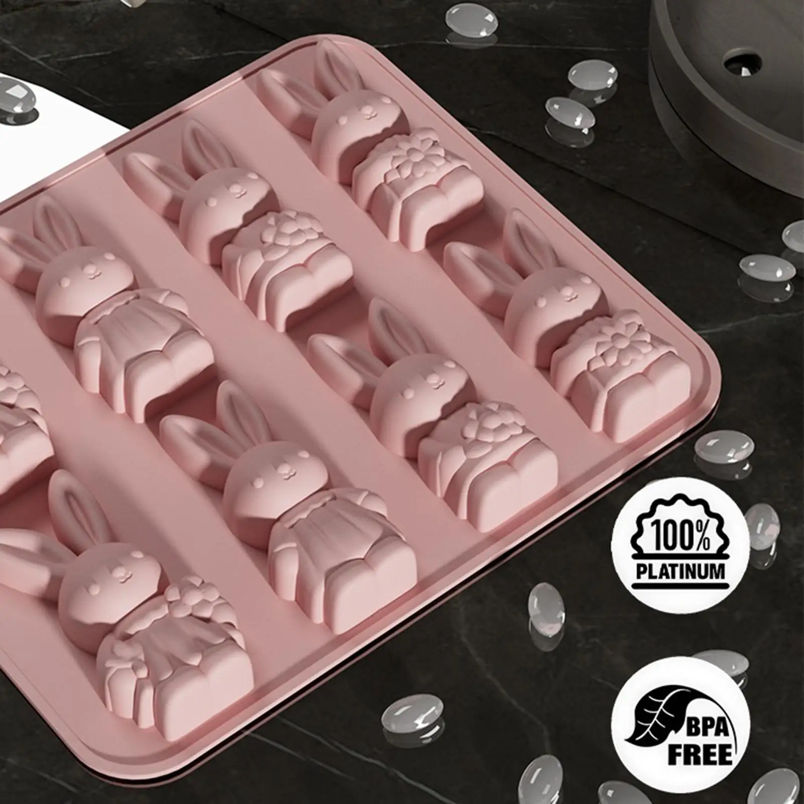 Easter Bunny Silicone Molds Heat Resistant Bunny Shape Mould for Cake Ice Soap Candle Cookie Dessert Candy Craft Easter Molds - view 3