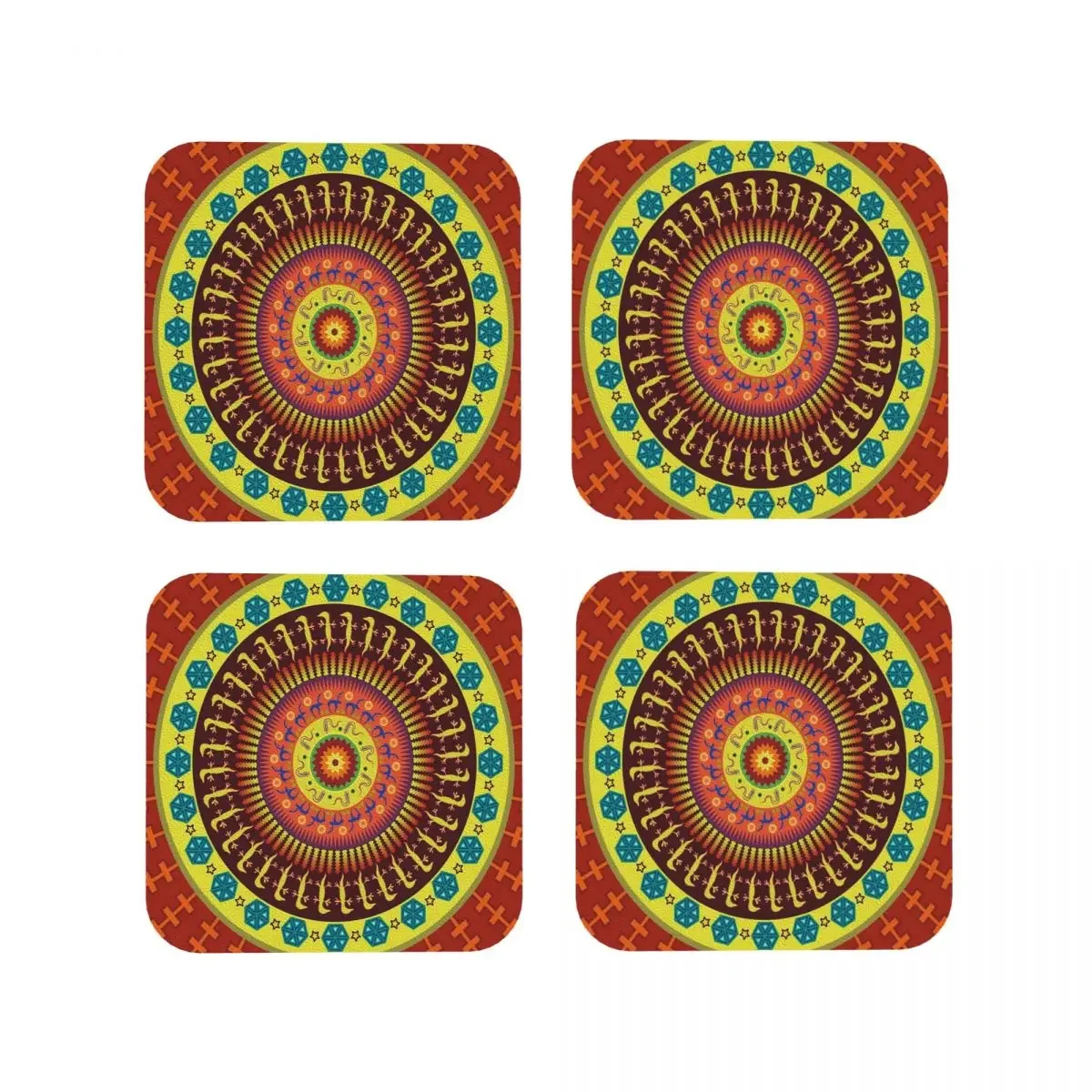 Mexican Huichol Art Coasters Coffee Mats Leather Placemats Cup Tableware Decoration & Accessories Pads for Home Kitchen Dining