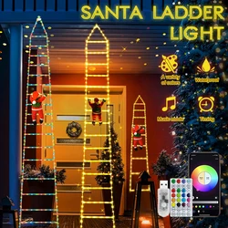 LED Santa Claus Ladder Light com música, impermeável Xmas Tree Hanging Strip Light, Window Garden Decor, ao ar livre, App Control, Jardim