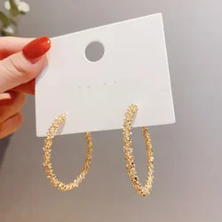 50mm Exaggerated Caterpillar Gold Color Metal Crushed Stone Hoop Earrings for Women European American Punk Jewelry Girl Gift