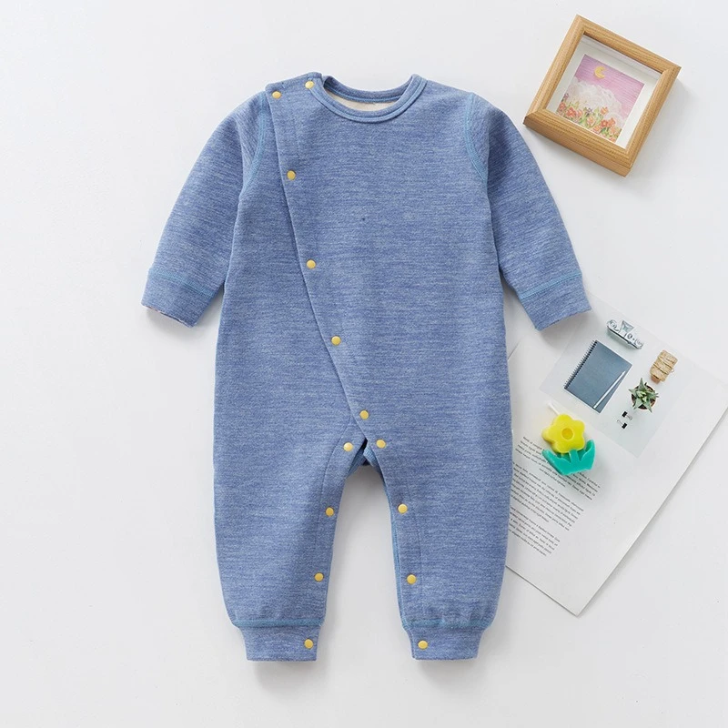 

Unisex Baby Side-Snap Romper: Fall/Winter Double-Sided Solid Derong Thermal Jumpsuit – Long-Sleeve Onesie for Boys & Girls
